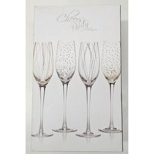 Mikasa Cheers Party Champagne Flutes Set of 4 Gold Silver Designs 7.4 oz